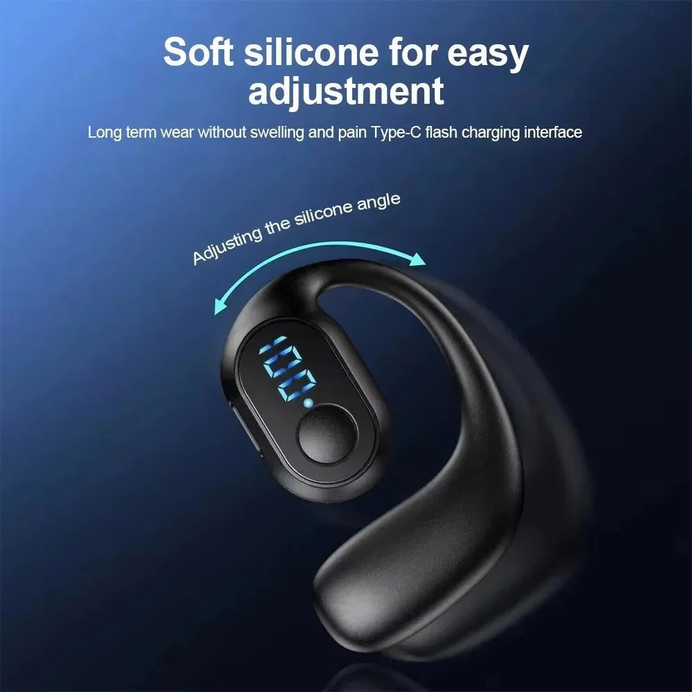 Bluetooth 5.4 Wireless Ear Hook Headphones - LED HiFi Stereo Earbuds with Noise Reduction & Waterproof Design