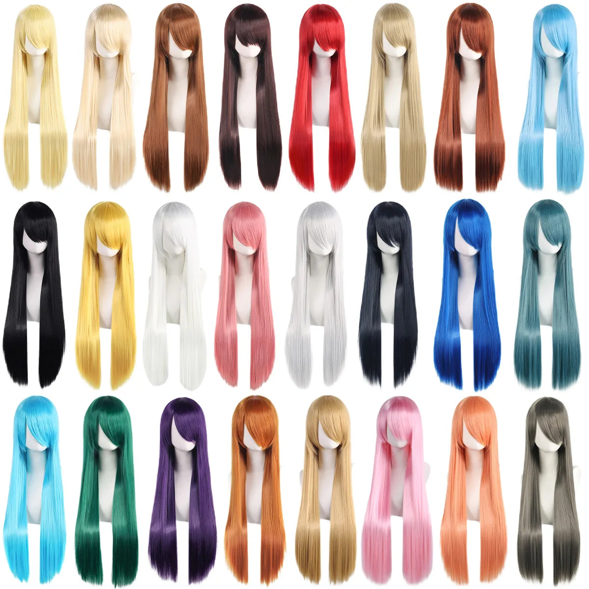 80cm Long Cosplay Wig - Synthetic Straight Hair with Bangs for Lolita Anime Costume Party Styling