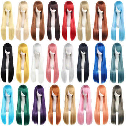 80cm Long Cosplay Wig - Synthetic Straight Hair with Bangs for Lolita Anime Costume Party Styling