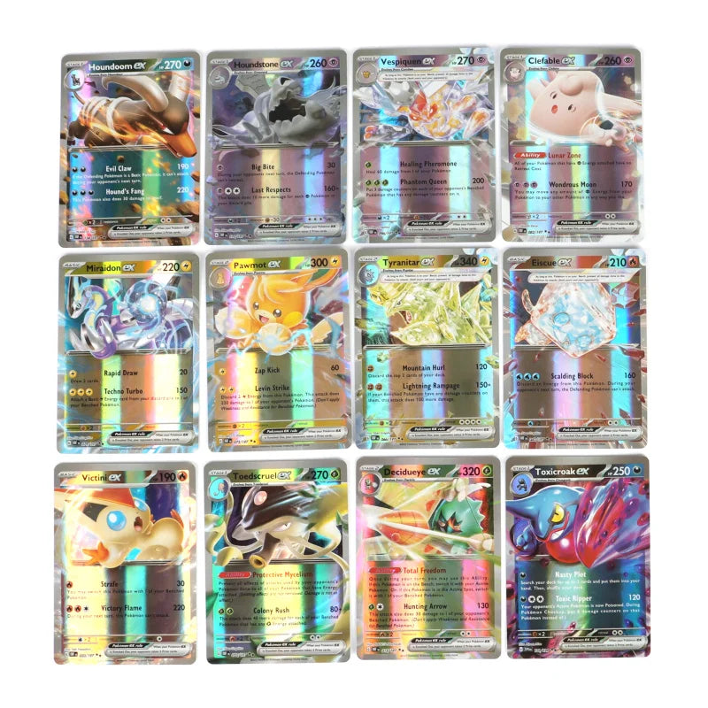 60-100Pcs English Pokemon Cards – Holographic EX, Vstar, Vmax, GX, Charizard, Mewtwo & Evolution Combos