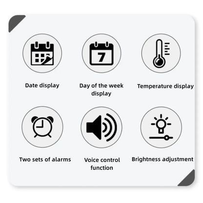 Voice Control Large Digital Wall Clock – LED Display with Temperature, Date, Week, DST, Snooze, Dual Alarm, 12/24H, Wall-Mounted or Table Use