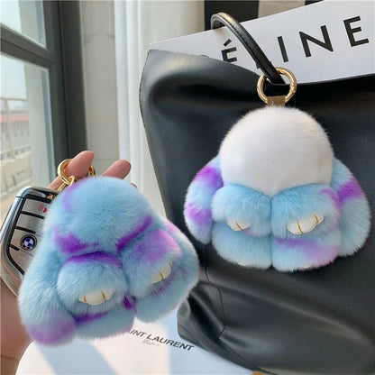 10cm Cute Plush Bunny Keychain – Women’s Fur Pom Pom Angel Rabbit Bag Charm & Toy Pendant for Girls