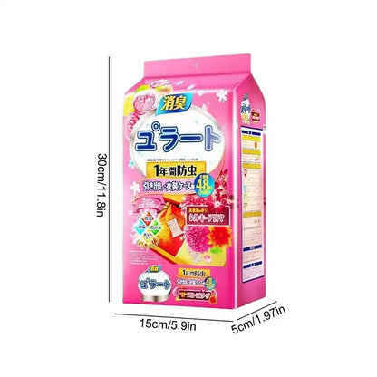 48pcs Closet Scent Bags – Camphor Insect Repellent & Moisture-Proof Wardrobe Deodorant Sachets