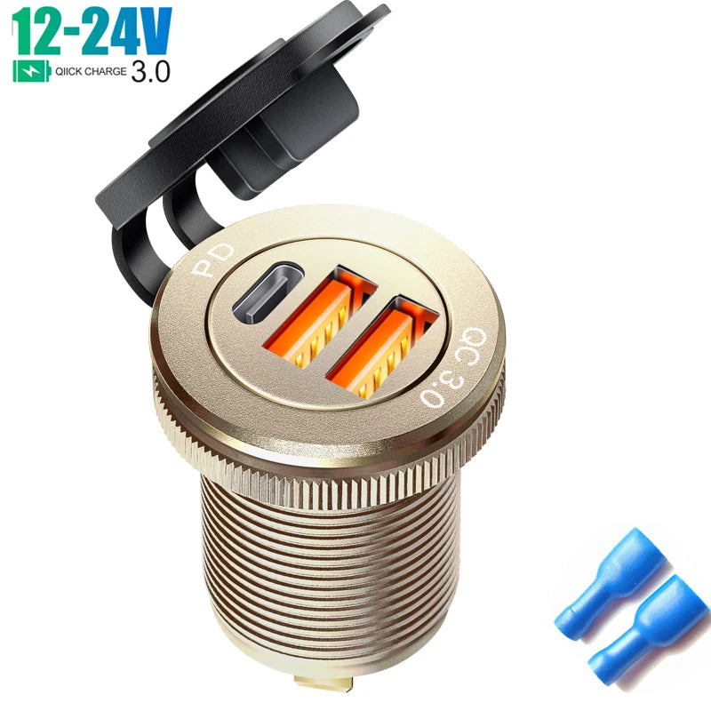 Type-C Built-in USB Car Charger Socket QC3.0 Fast Charging Aluminum Metal Power Outlet Adapter for Audi A1 A3 A4 A5 A6 A7 A8 Universal Fit