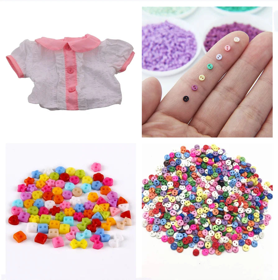 250pcs Mini Plastic Buttons for Dolls & Soft Toys Clothes - Assorted Colours & Designs, 3mm 4mm 5mm 6mm