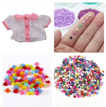 250pcs Mini Plastic Buttons for Dolls & Soft Toys Clothes - Assorted Colours & Designs, 3mm 4mm 5mm 6mm