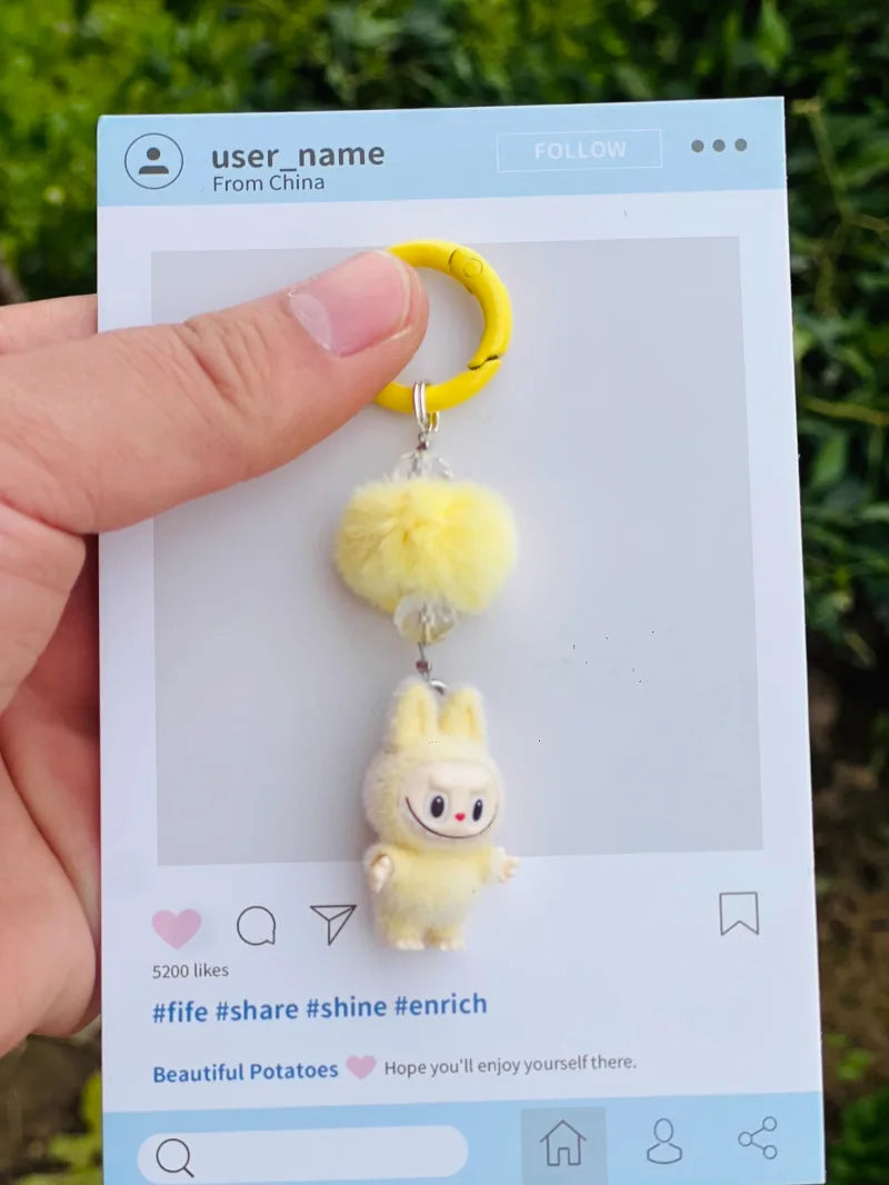 Labubu Mini Flocking Doll Keychain – Standing & Sitting Car, Bag, Phone, Backpack Charm Gift
