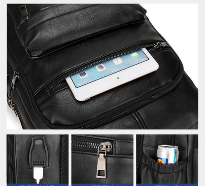High-Quality USB Charging Backpack for Men – PU Leather Laptop Backpack for Teenagers & Boys, Large Schoolbag