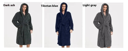 Men’s Fall & Winter Warm Hooded Robe – Thickened Cotton Velvet Jacquard Homewear for Couples