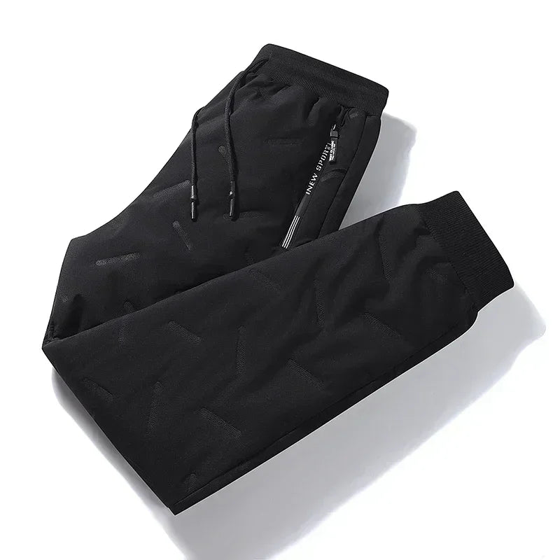 Men’s Winter Down Cotton Pants — Waterproof Thickened Wool Jogger with Zipper Pockets, Warm Outdoor Ski Pants, 7XL