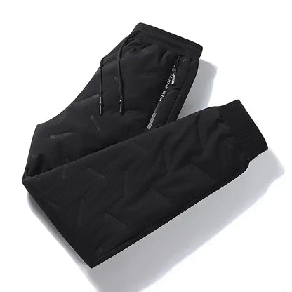 Men’s Winter Down Cotton Pants — Waterproof Thickened Wool Jogger with Zipper Pockets, Warm Outdoor Ski Pants, 7XL