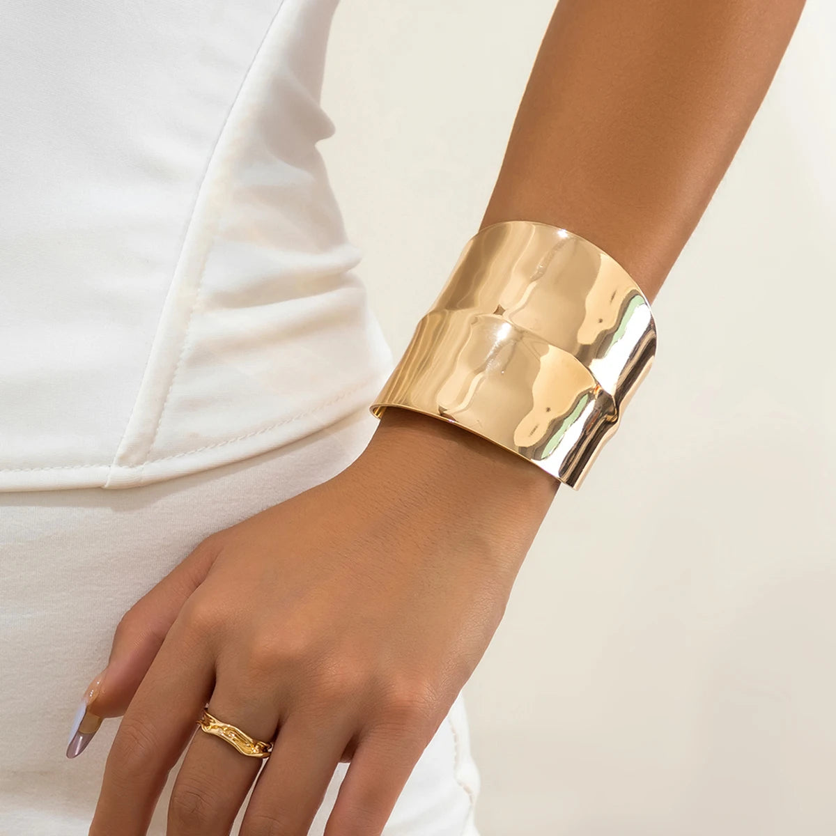 Salircon Gothic Asymmetric Wide Cuff Bracelet – Open Punk Aesthetic, Adjustable Women’s Fashion Statement Jewelry for Parties