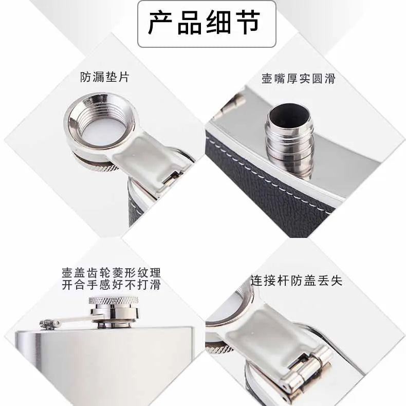 6/8/12oz Stainless Steel Full-Black Hip Flask with Funnel – Pocket Flask for Alcohol, Whiskey, Screw Cap (KC0139)