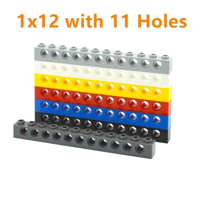Technical Building Block Long Beam with Holes – Thick MOC Studded Bricks Compatible with 3703, 32018, 3895, 2730, 3894, 3701, 3700