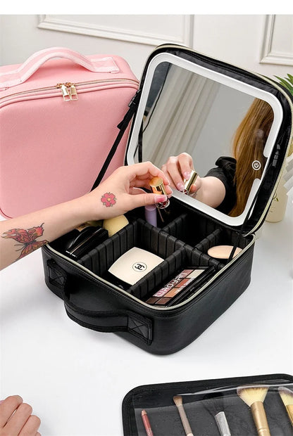 LED Cosmetic Case with Lights & Mirror – Large Capacity Luxury Makeup Bag with Premium Feel