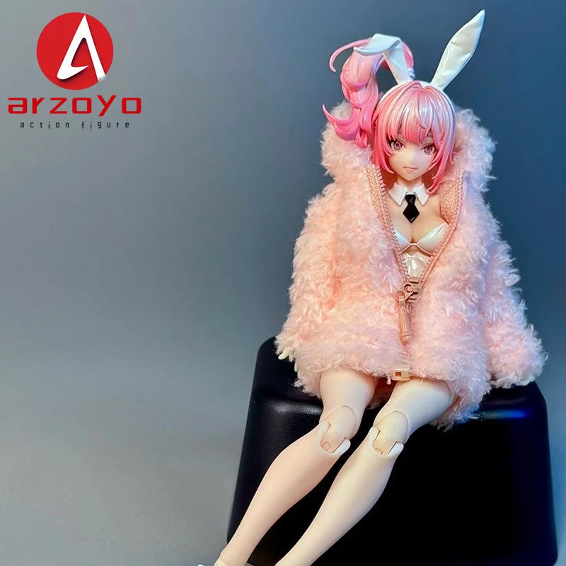 MW121 1/12 Scale Rabbit Girl Plush Coat – Cute Solid Coat for 6" Ob11, Azone, Figma & Romankey Action Figures