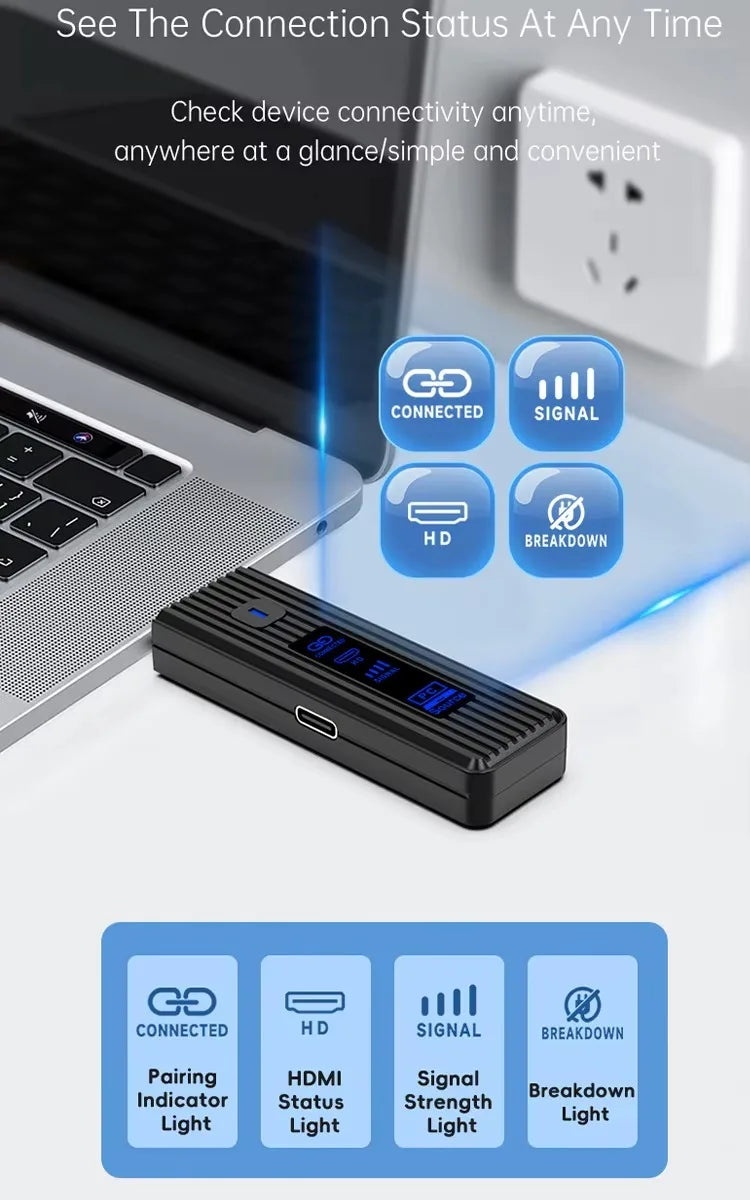 Wireless HDMI Video Transmitter & Receiver Extender Kit – TV Stick Dongle Adapter for PC, Camera, Laptop to Projector, Monitor & TV