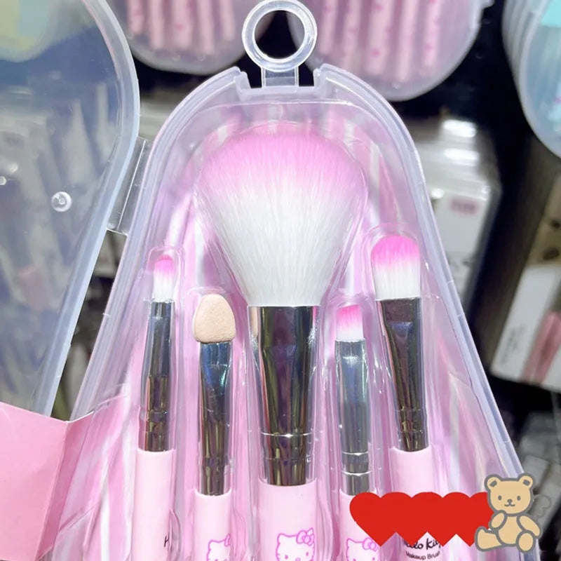 Sanrio Hello Kitty Makeup Brush Set - Anime Fashion Jewelry Blush, Eyebrow, Lip, Eyeshadow Brushes, Beauty Tools for Girls with Gift Box