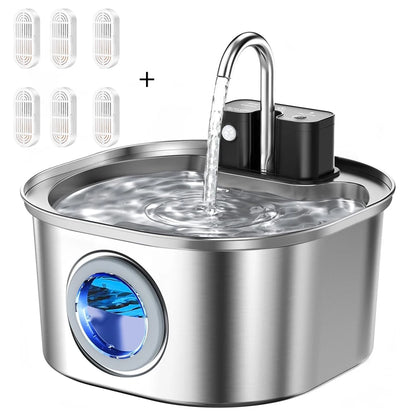 3L Stainless Steel Pet Water Fountain - Wireless Rechargeable Sensor Cat & Dog Drinking Dispenser