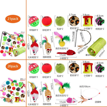 Kitten Toys Variety Pack - Pet Cat Toy Combination Set with Funny Cat Stick, Sisal Mouse, Bell, and Ball - Cat Supplies