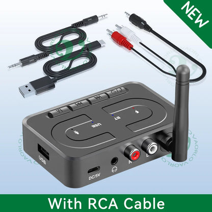 VAORLO Bluetooth 6.0 Audio Receiver – 3.5mm AUX/RCA Wireless Adapter with Mic, USB U-Disk Support for Car, Speaker & Amplifier HiFi Stereo