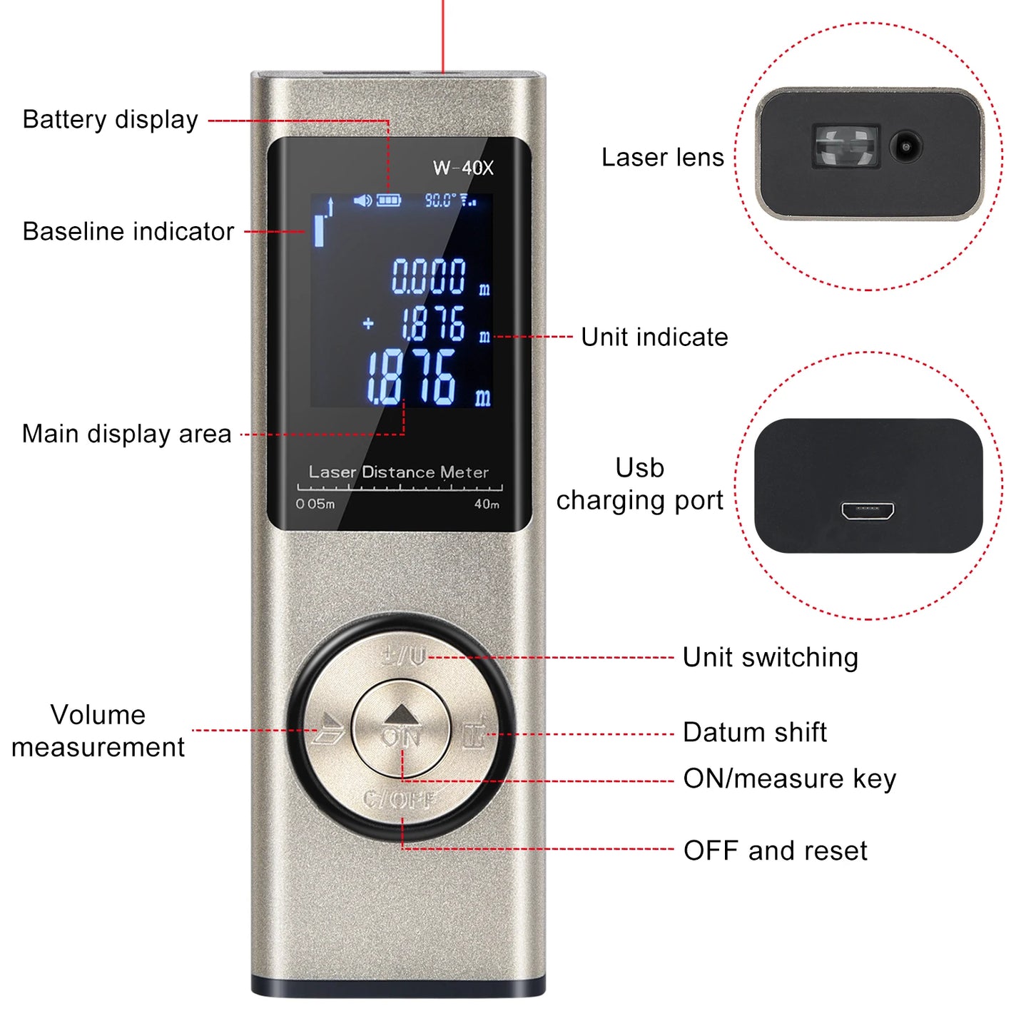 40M/60M Mini Smart Laser Distance Meter | Portable USB Rechargeable Infrared Rangefinder