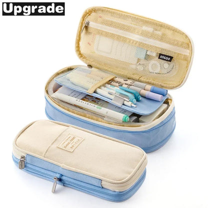 Cute Macaron Canvas Pencil Case - Large Capacity Double-Layer Kawaii School Stationery Pouch for Girls & Kids