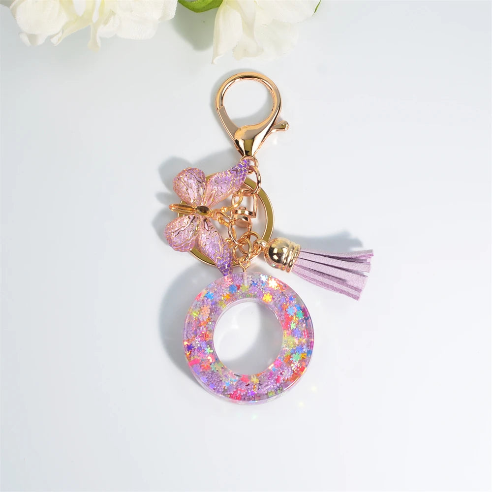 A-Z Sequin Initial Keychain - Dreamy Butterfly Tassel Pendant Bag & Purse Charm for Women