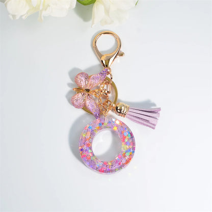 A-Z Sequin Initial Keychain - Dreamy Butterfly Tassel Pendant Bag & Purse Charm for Women
