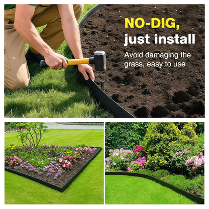 No-Dig Landscape Edging Kit - 33-100FT Plastic Garden Border with Anchoring Spikes