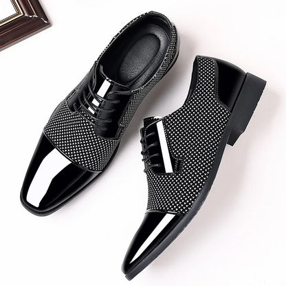 Men’s Classic Patent Leather Oxfords - Lace-Up Formal Black Dress Shoes for Weddings & Parties