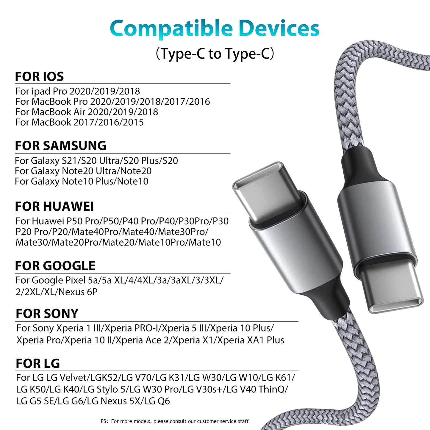 Type-C to Type-C PD 60W Fast Charging & Data Cable — 3M/5M/8M/10M Extension for iPhone 15 Pro Max, Huawei, Xiaomi, Samsung