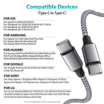 Type-C to Type-C PD 60W Fast Charging & Data Cable — 3M/5M/8M/10M Extension for iPhone 15 Pro Max, Huawei, Xiaomi, Samsung