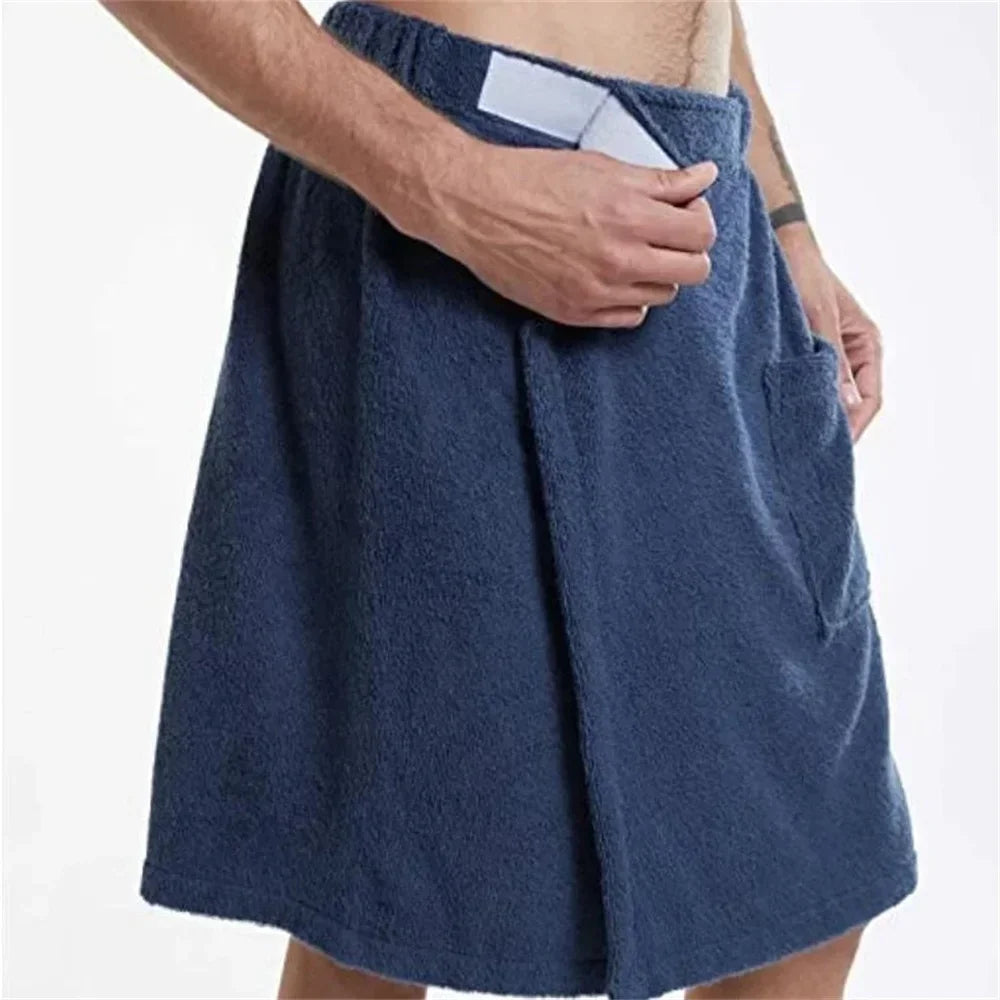 Men’s Soft Wearable Bath Towel with Pocket – Bathrobe Shower Wrap for Sauna, Gym, Swimming, Spa & Beach