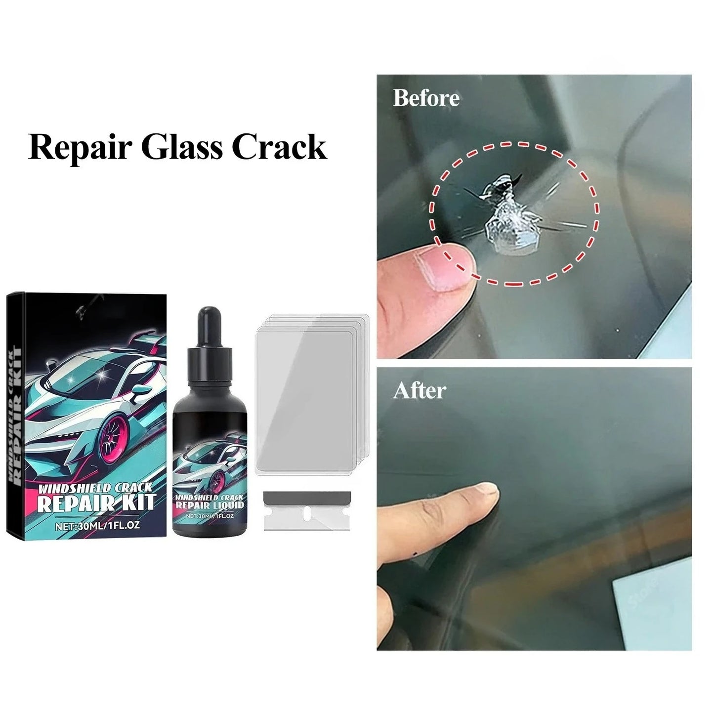 Magic Windscreen Crack Repair Kit – Auto Glass Scratch Eraser for Cars, Trucks & Motorcycles Windshield Restoration Tool Set