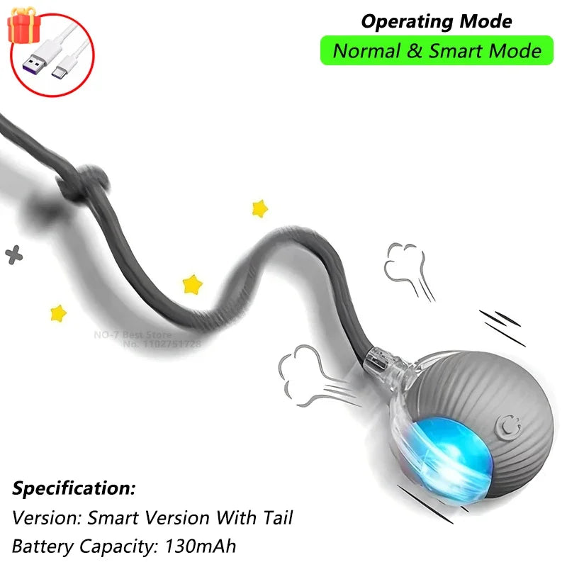 iLMH Smart Cat Interactive Ball Toy - Rechargeable Automatic Rolling Mouse Toy with Faux Tail for Pet Training & Play