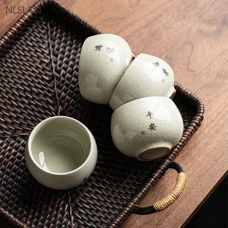 140ml Hand-Painted Ceramic Tea Cup – Exquisite Ice Crack Glaze Porcelain Master Cup for Tea Accessories (1pc)