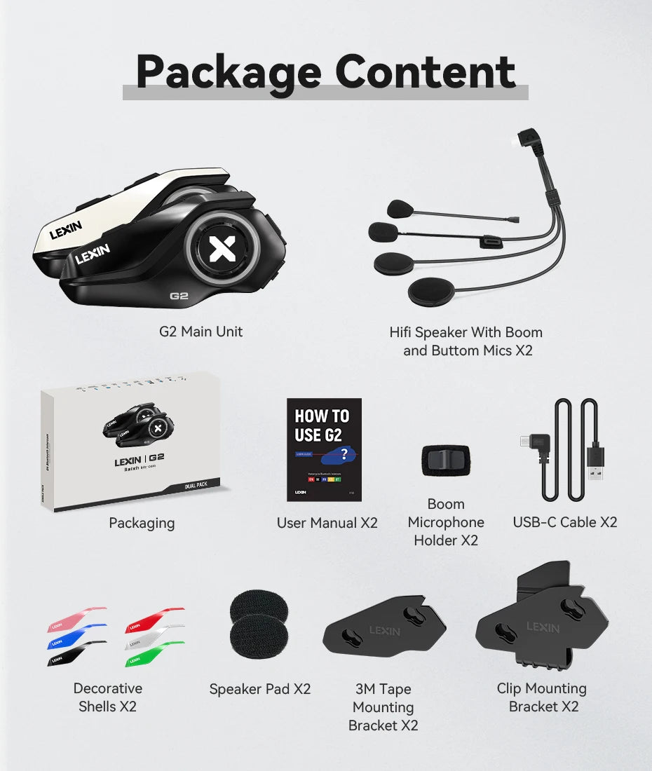 Lexin G2P Motorcycle Helmet Bluetooth Intercom – Hands-Free Communicator for Up to 6 Riders with FM Radio