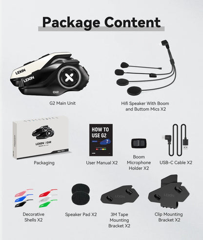 Lexin G2P Motorcycle Helmet Bluetooth Intercom – Hands-Free Communicator for Up to 6 Riders with FM Radio