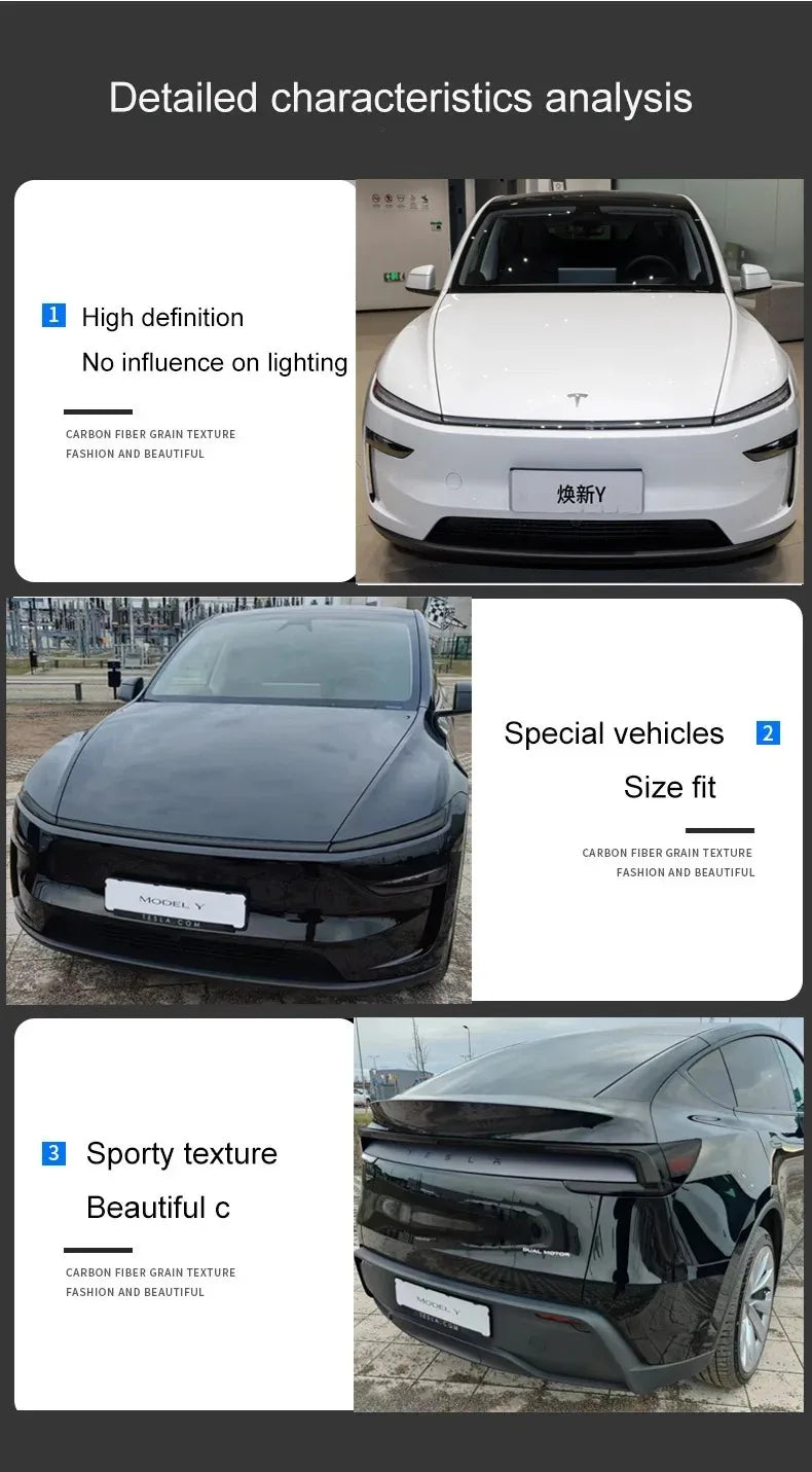 Tesla Model Y 2025 TPU Blackened Headlight & Taillight Protective Film – Juniper Color Changing Film