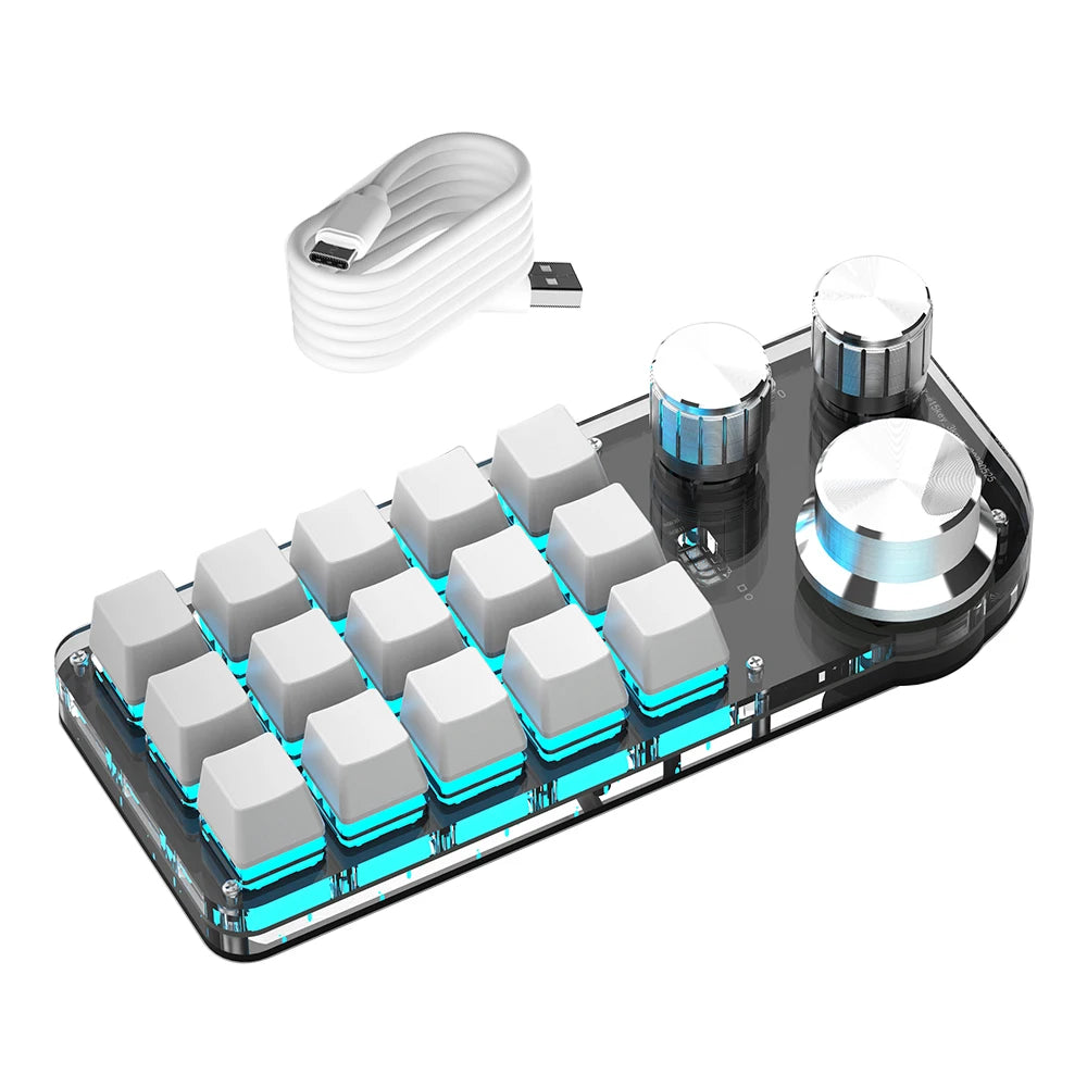 15-Key RGB Mechanical Macro Keyboard — Custom Programmable Hotswap Macropad with 3 Knobs for Photoshop & Gaming