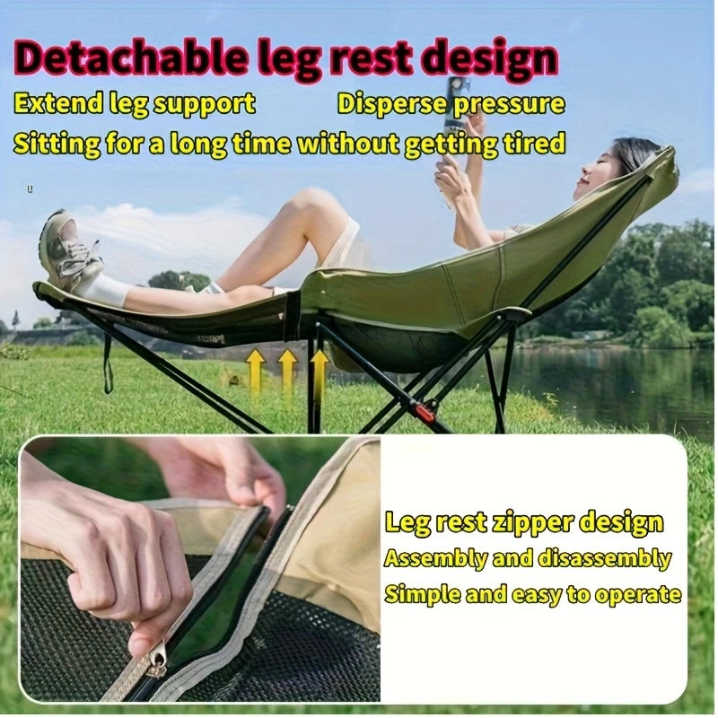 4-Position Adjustable Camping Chair with Footrest — Portable Folding Outdoor Chair for Fishing, Beach, Travel & Picnic