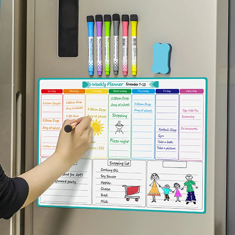 A3 Dry Erase Whiteboard Fridge Calendar – Weekly & Monthly Planner in Spanish, French, English