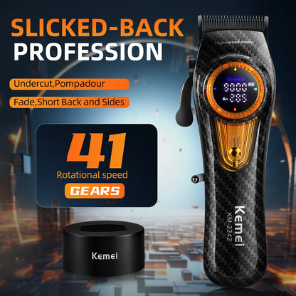 Kemei Professional Hair Clipper – 9000 RPM Electric Hair Cutting Machine, Adjustable Cordless Trimmer with Base for Barbers