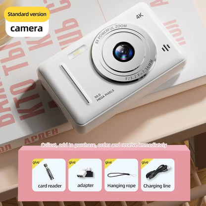 4K Retro CCD Portable Digital Camera – Entry-Level Dual Camera with Flash, 50MP, Auto Focus & Anti-Shake