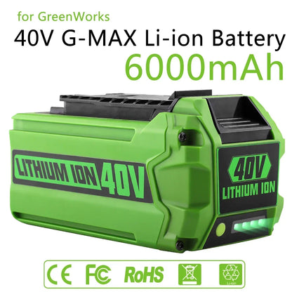 Greenworks 40V 6Ah G-MAX Li-Ion Replacement Battery – Compatible with Lawn Mowers & Power Tools