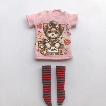 Handmade OB24 1/6 Blyth Doll Clothes – Cartoon T-Shirt with Striped Socks for 1/6 Doll Accessories