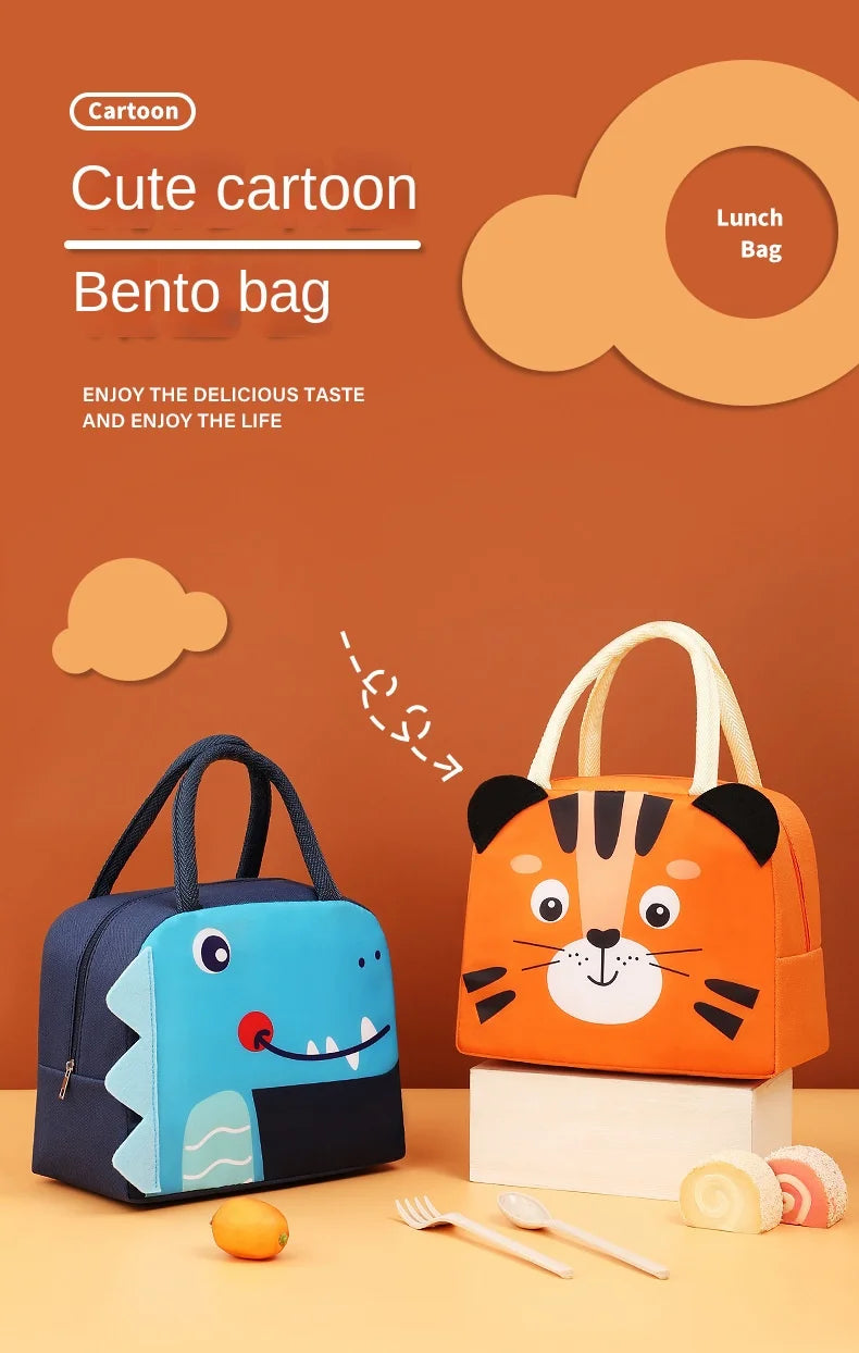 Cartoon Children’s Lunch Bag – Thermal Insulated, Waterproof Oxford Cloth Tote with Aluminum Film, Portable and High-Quality
