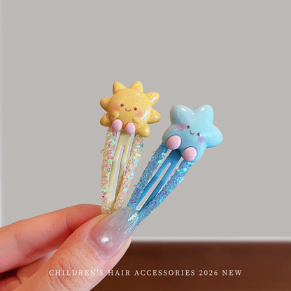 5-Piece Glitter Cartoon Hair Clip Set - Cute Sequin Star and Rabbit BB Clips for Baby Girls and Toddlers