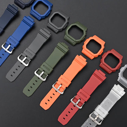 Silicone Watch Band and Case for Casio G-Shock DW-5600, DW-5610, GW-M5610 & GWB5600 - Sport Replacement Strap Set